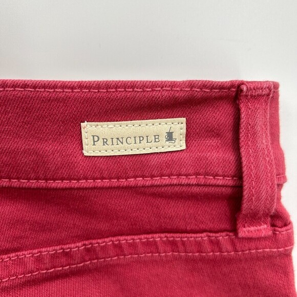 PRINCIPLE DENIM Red Pink Optimist Cropped Straight Leg Frayed Hem Jeans Size 25 - Picture 6 of 9